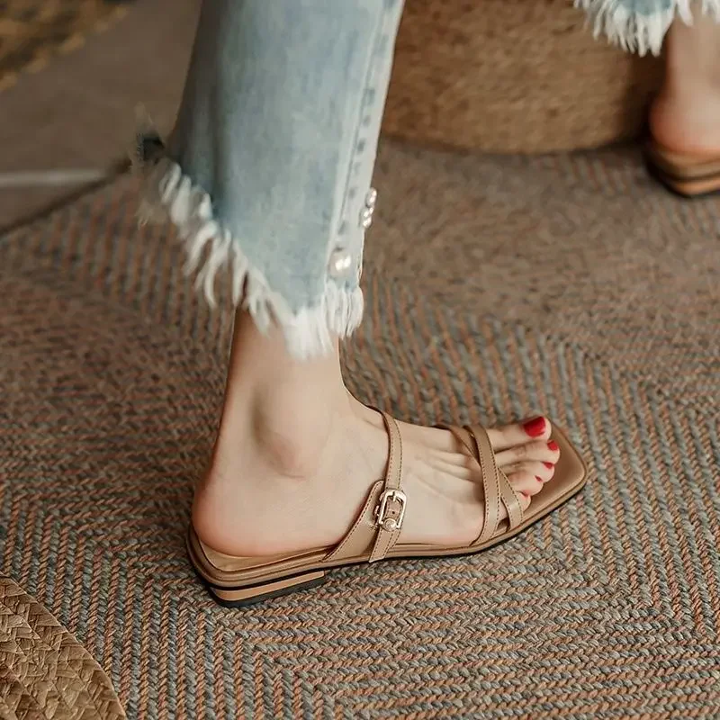 Summer Fashion Sandals Women Low Heels Elegant Open Toe Slingback Shoes for Women Non-slip Soft Sole Sandalias De Mujer