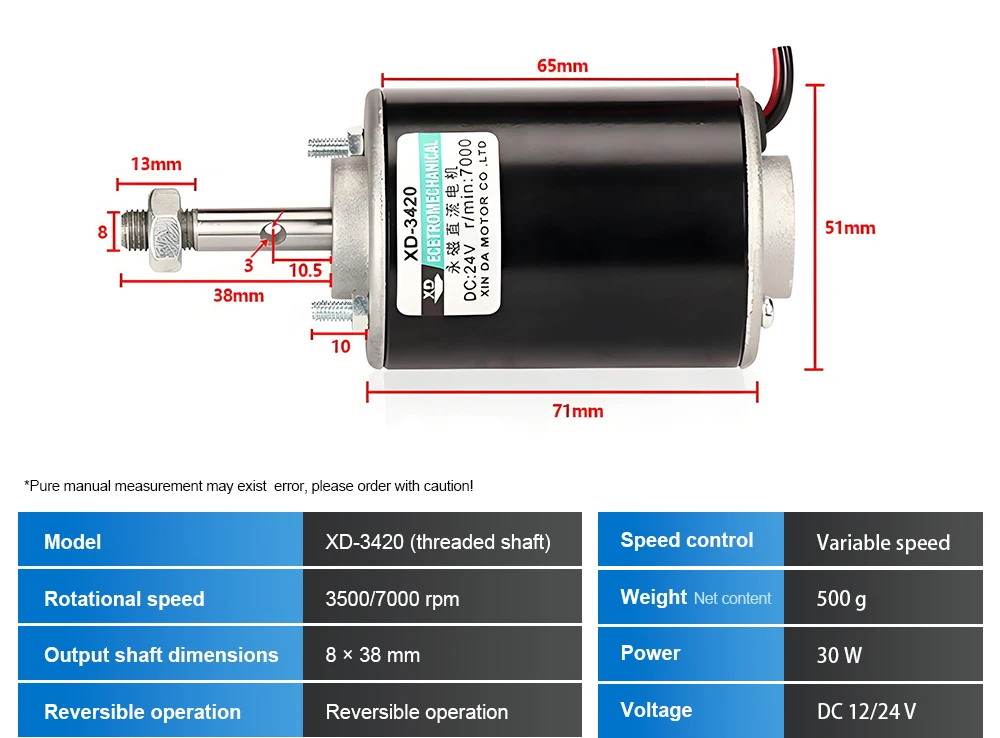 Permanent Magnet High Speed DC Motor 30W 12V 24V Threaded Shaft Motor for DIY Ro
