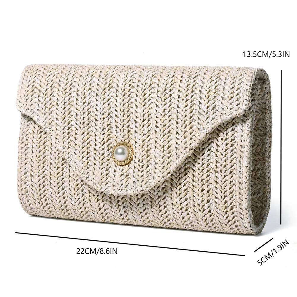 Straw Clutch Purses for Women Pearl Evening Bag Small Beach Woven Purse and Handbags Female Chain Strap Shoulder Crossbody Bags