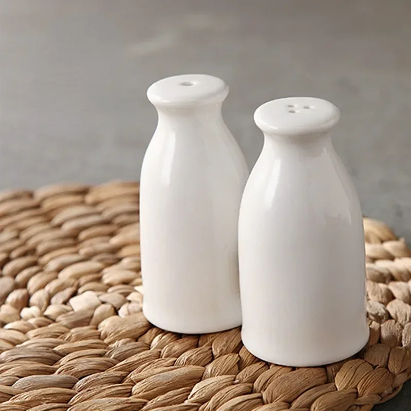 Ceramic Spice Jar Set - White Condiment and Seasoning Storage Container
