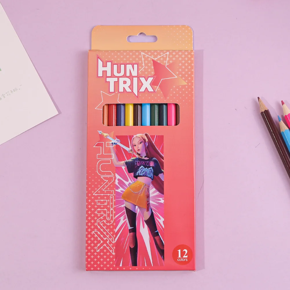 12Pcs Kpop Demon Hunters Huntrix Colored Pencils Wood Graphite Sketch Pencils Set Smooth Writing for School Drawing Sketching 4