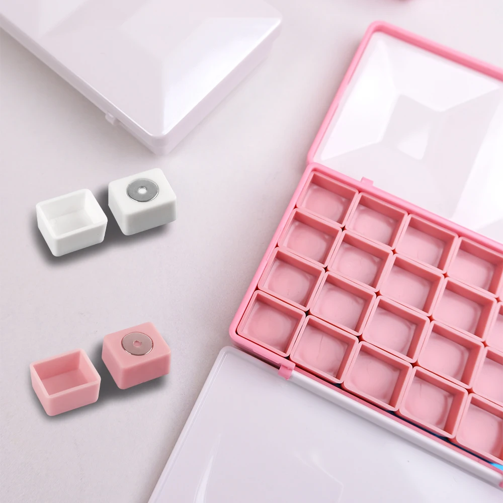 세미아트 1개 모조 에나멜 다이아몬드 페인팅 박스 여행용 케이스 팔레트 자석 포함 반팬 수채화 물감 소분용