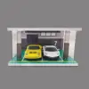 1:32 Scale LED Lighting Garage Model Layout Acrylic Display Case Mini Car Garage for Display Car Home Tabletop Office Decoration 1