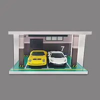1:32 Scale LED Lighting Garage Model Layout Acrylic Display Case Mini Car Garage for Display Car Home Tabletop Office Decoration 1