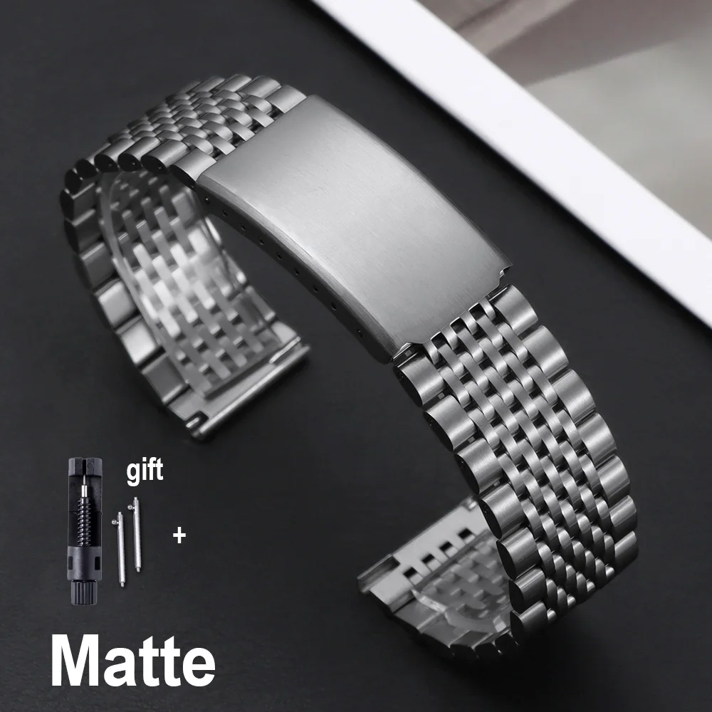 Stainless Steel Men's Replacement Watch Band - Curved/Flat End, Polished/Matte Finish