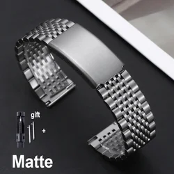 Stainless Steel Men's Replacement Watch Band - Curved/Flat End, Polished/Matte Finish - 20mm (Brushed - Silver)