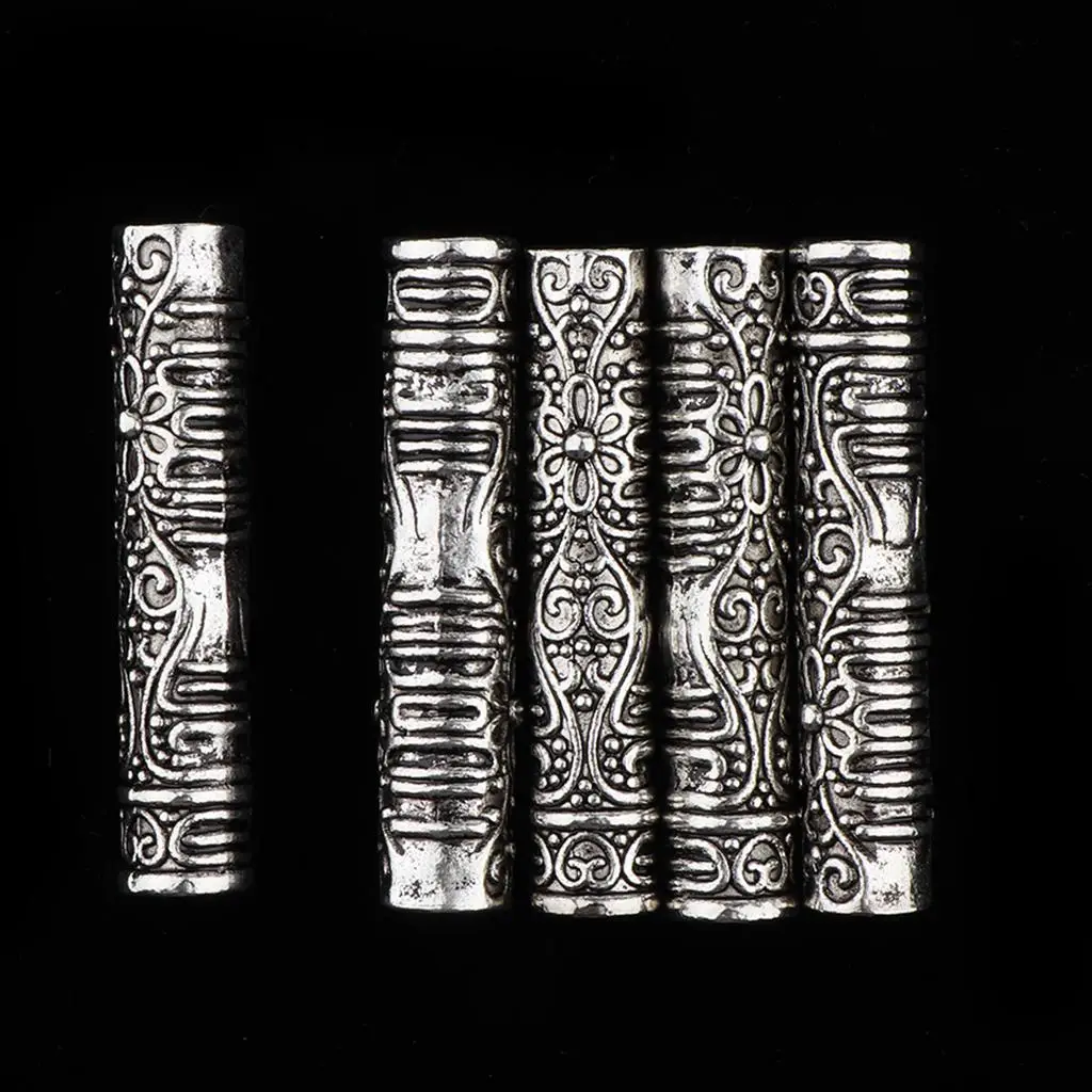 Vintage 5 Pieces Dreadlocks Metal Hair Cuffs Hair Braiding Beads Long Tube Accessory for DIY Hairstyle Braids Ponytail hair braiding tool
