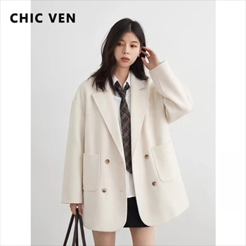CHIC VEN New Women Woolen Coat Loose Solid Mid-length Double-sided Oversized Office Ladies Jackets Outerwear Autumn Winter 2026 1