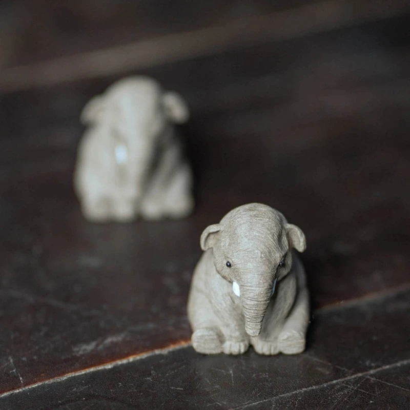 Tea Pet Ornaments Handmades Sittings Elephant Ornament Small Teas Pet Mini Statue For Room Decorations