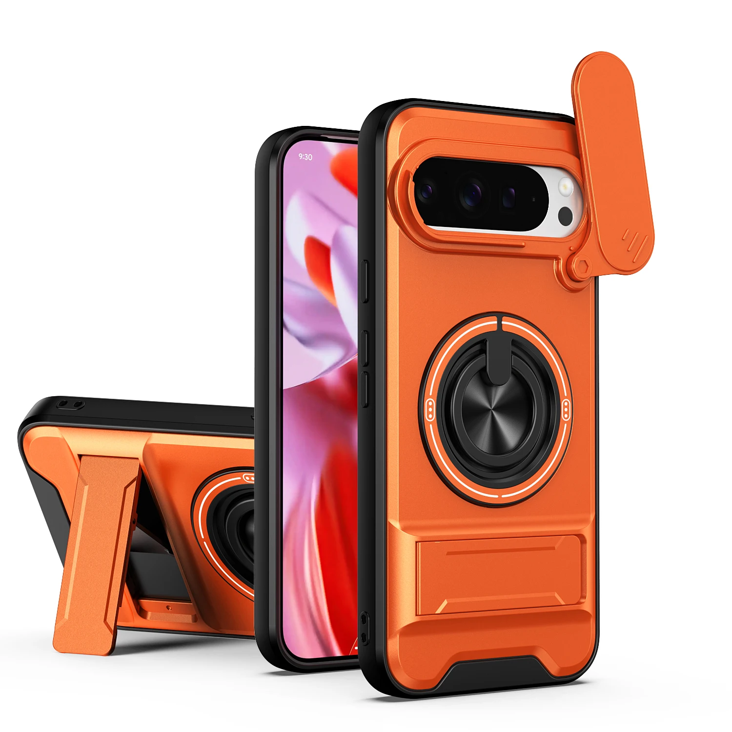 Rotatable Slide Camera Protector Case with Ring Stand - Shockproof Cover