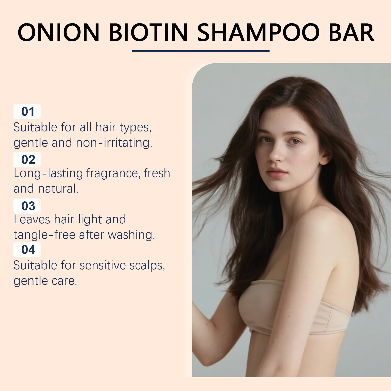 Onion & Biotin Shampoo Bar: Refreshing, Moisturizing, Mild for Cleansing, Leaves Hair Voluminous & Smooth, Nourishes Hair