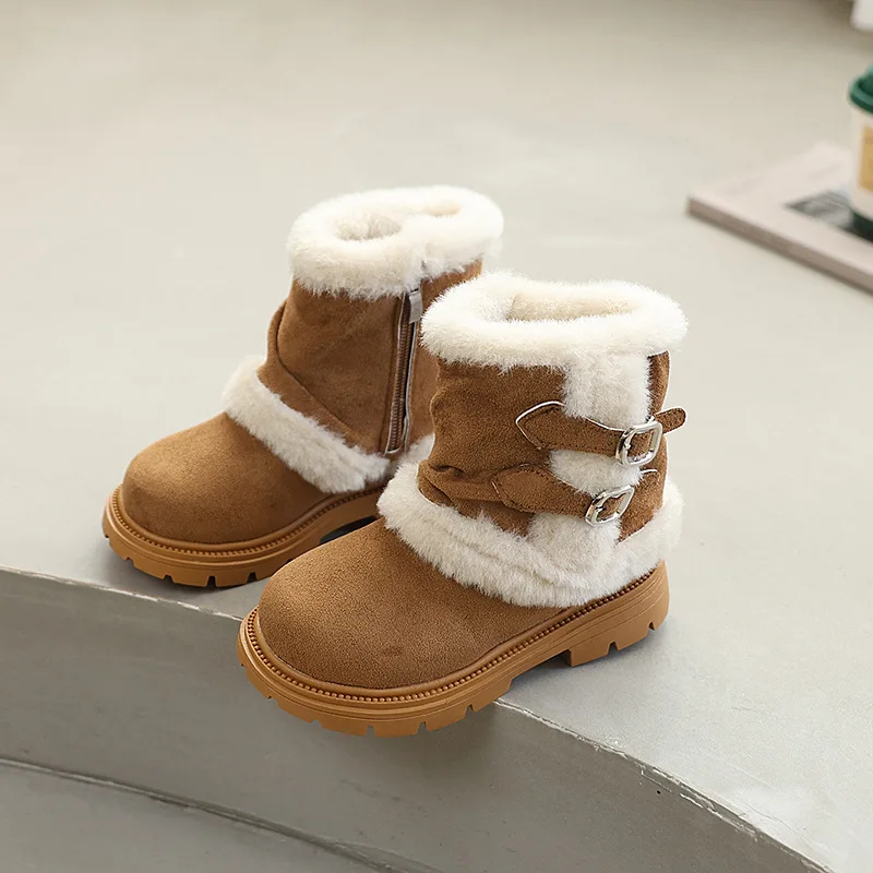 Children's Winter Boots for Girl Warm Furry Princess Fashion Platform Ankle Boots Soft Furry Non-slip Kids Causal Cotton Boots