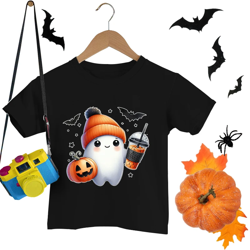 Halloween Cute Ghost Pumpkin Short Sleeves T-shirts Happy Halloween Children Boys Girls Casual T-shirt casual t shirt kids t shirt