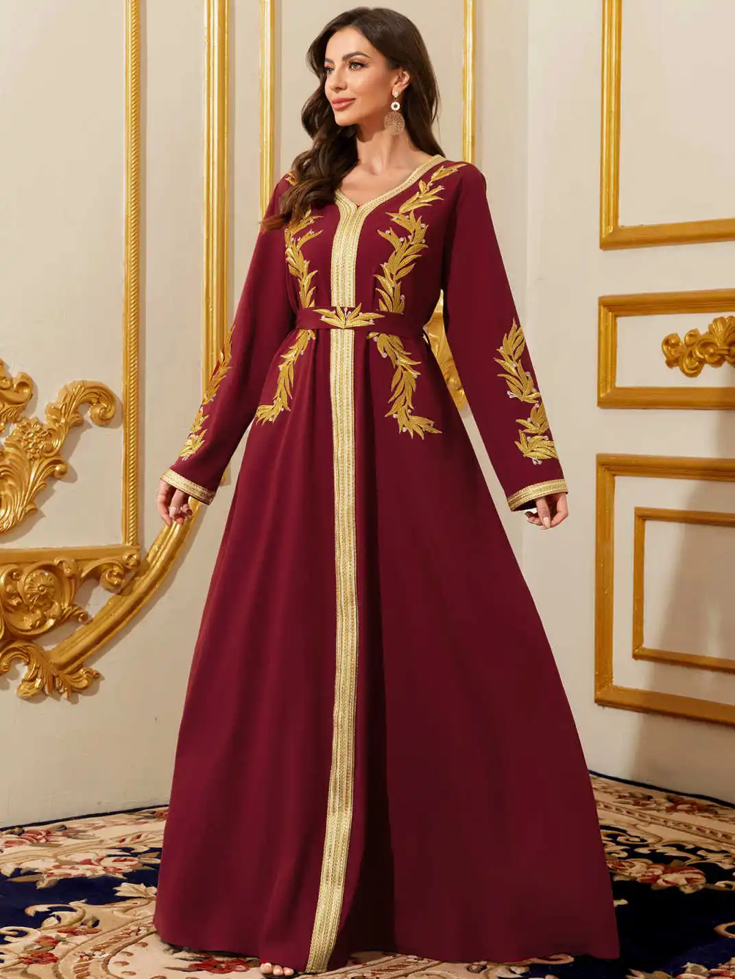 عبايات مطرزة للنساء المسلمات المغربي الأزهار ماكسي...