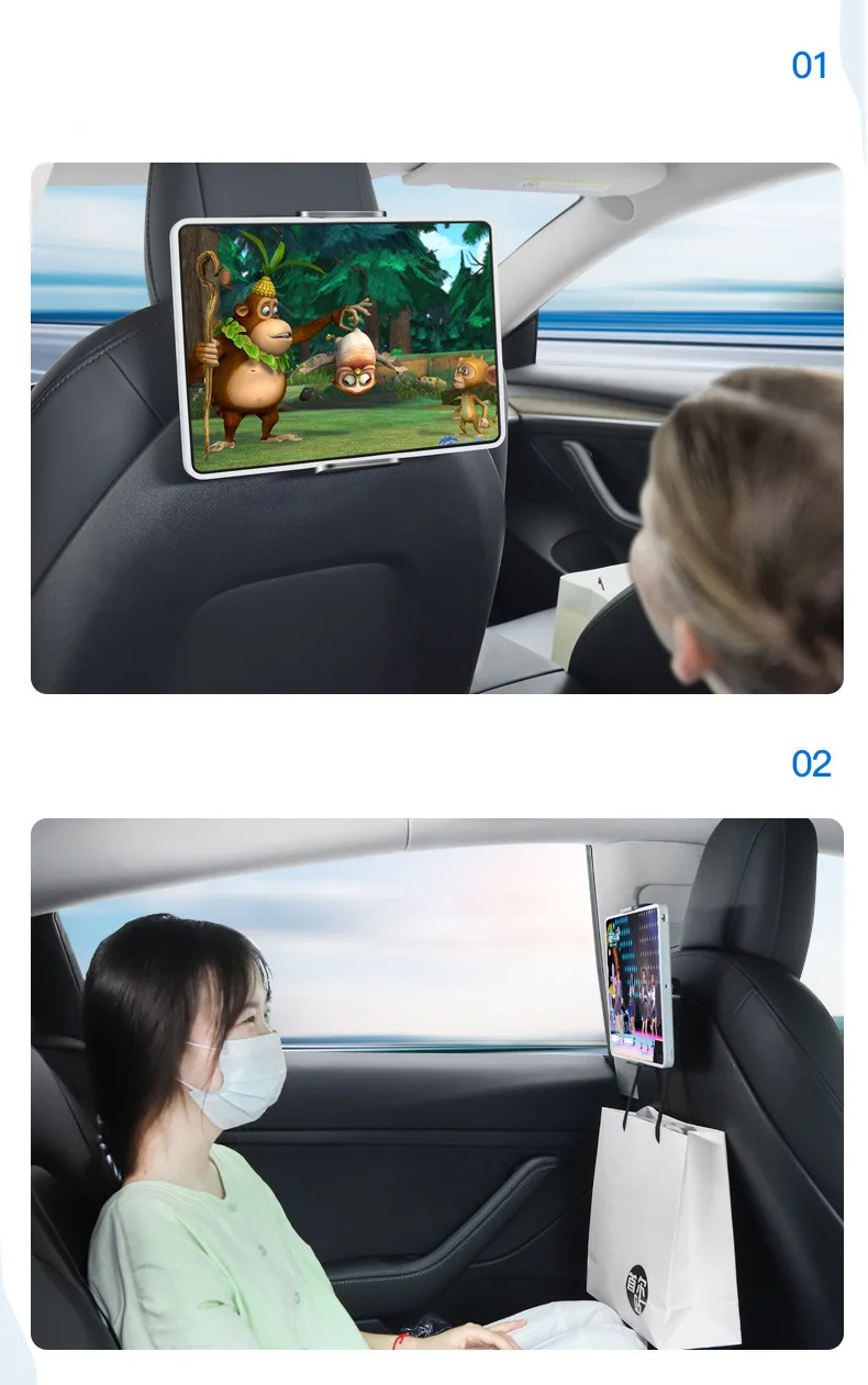 Für Tesla Model 3 Model Y Rücksitz-Telefonhalter mit 2 Haken 360 ° Drehbarer Ständer, automatische Kopfstützenhalterung für Tablet-PC, Mobiltelefon – Detail 3