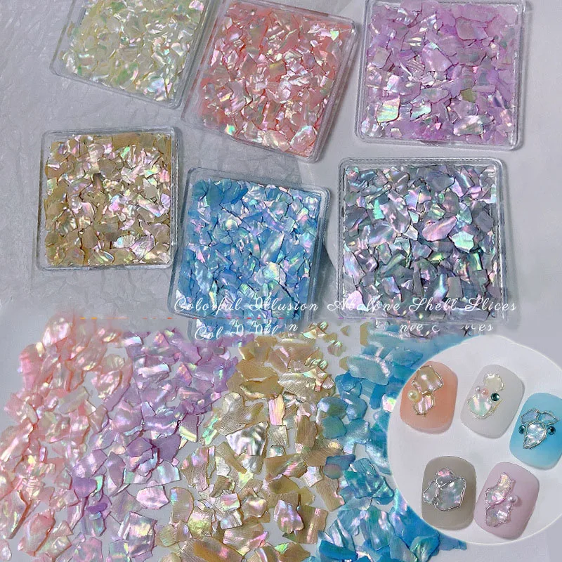 

1 Box Color Abalone Shell Slices Shell Flake Nail Art Sequins Irregular Nail Glitter Japanese Design Rhinestone Decor Manicure