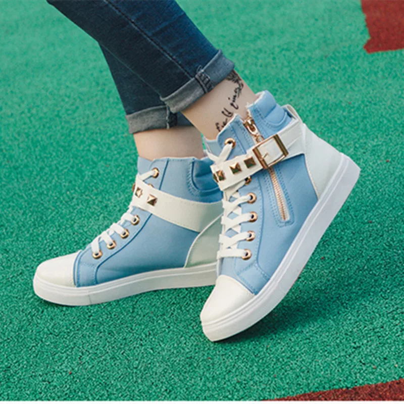 Rivet Women's White Shoes High Top Woman Casual Canvas Sneakers