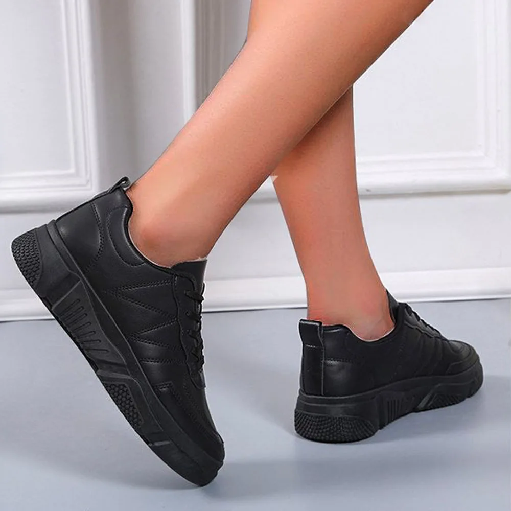 Large-Sized Flats Women 2024 Spring Autumn New Shallow Ladies Lace Up Casual Shoes 36-43 Outdoor Walking Running Sport Sneakers