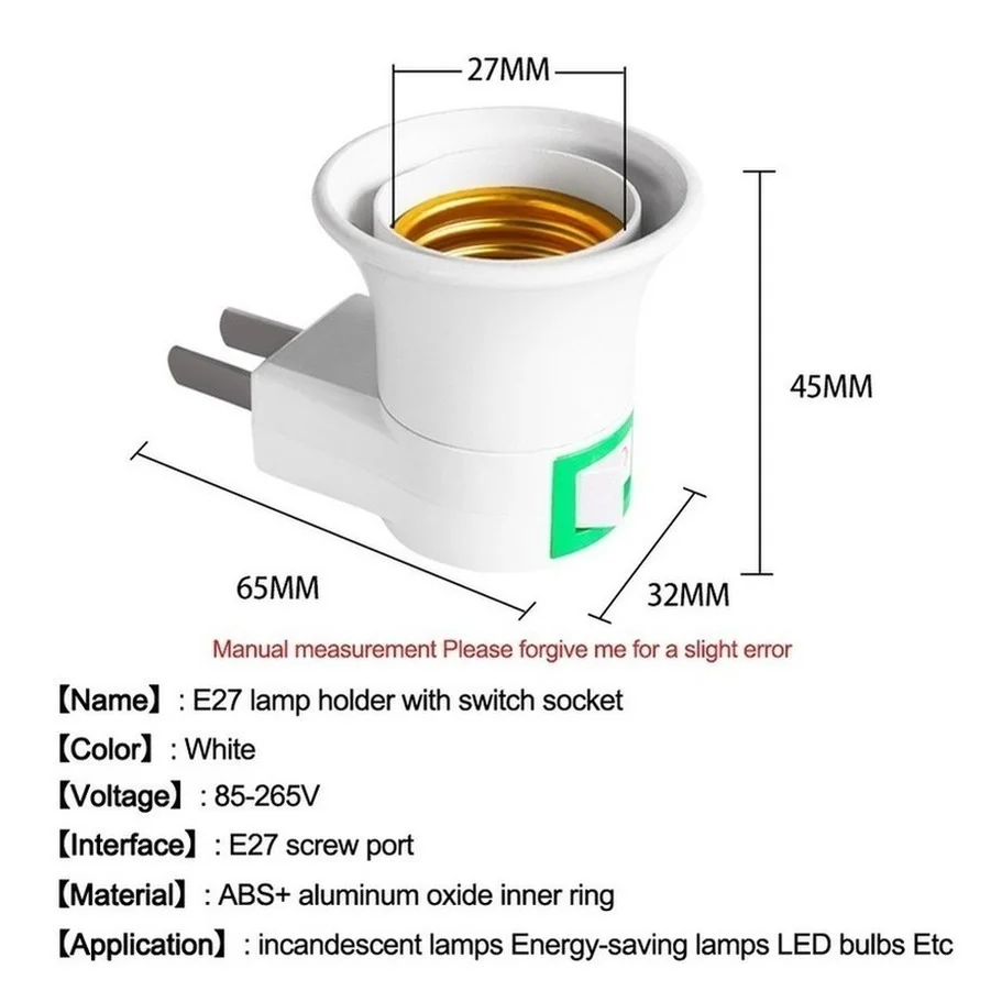 3pcs E27 EU/US Plug Adapter with Power On-Off Control Switch E27 LED Socket Lamp Base Lamp Socket Lamp Holder