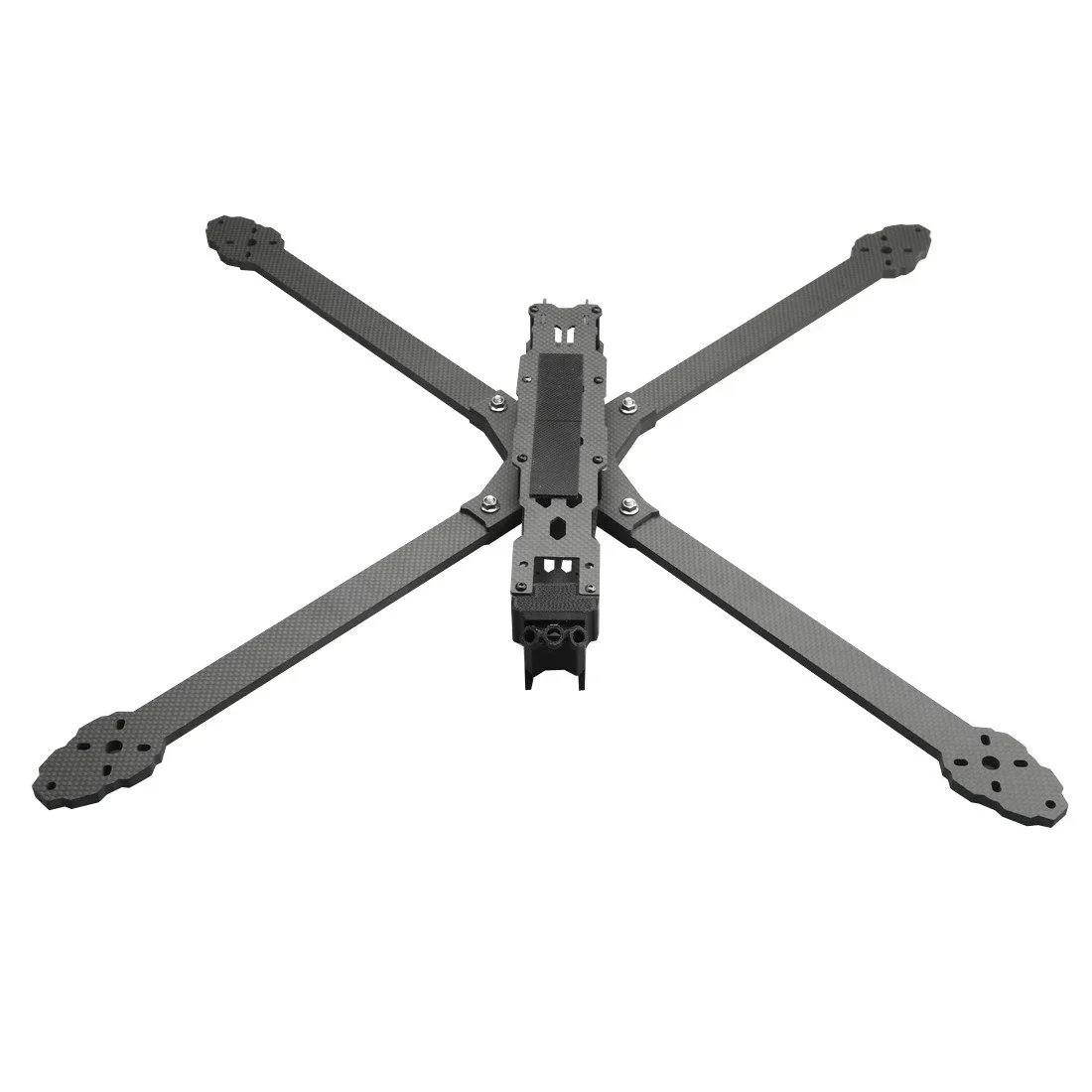 Cadre Drone FPV GX-V4 monté avec moteurs et hélices, prêt pour le pilotage FPV