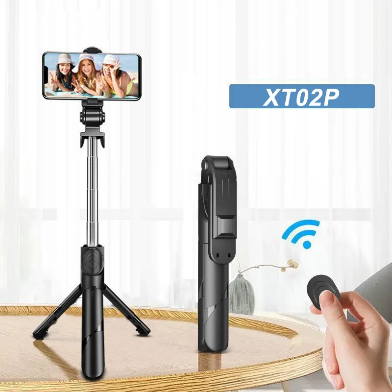 TOLIFEEL 스마트 폰으로 사진 촬영 휴대용 블루투스 전화 셀카 스틱 접이식 삼각대 휴대 전화 XT02P 블랙