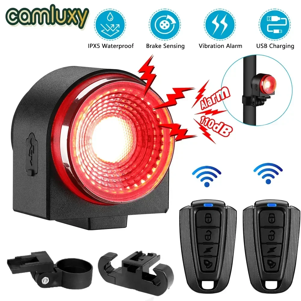 Waterproof Smart Auto Brake Sensing Light Wireless Bike Burglar Alarm USB Charge Remote Control Bicycle Anti Theft Lamp