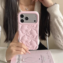 Sweet 3D Pink Bowknot Cartoon Silicone Phone Case - iPhone 17 (Pink)