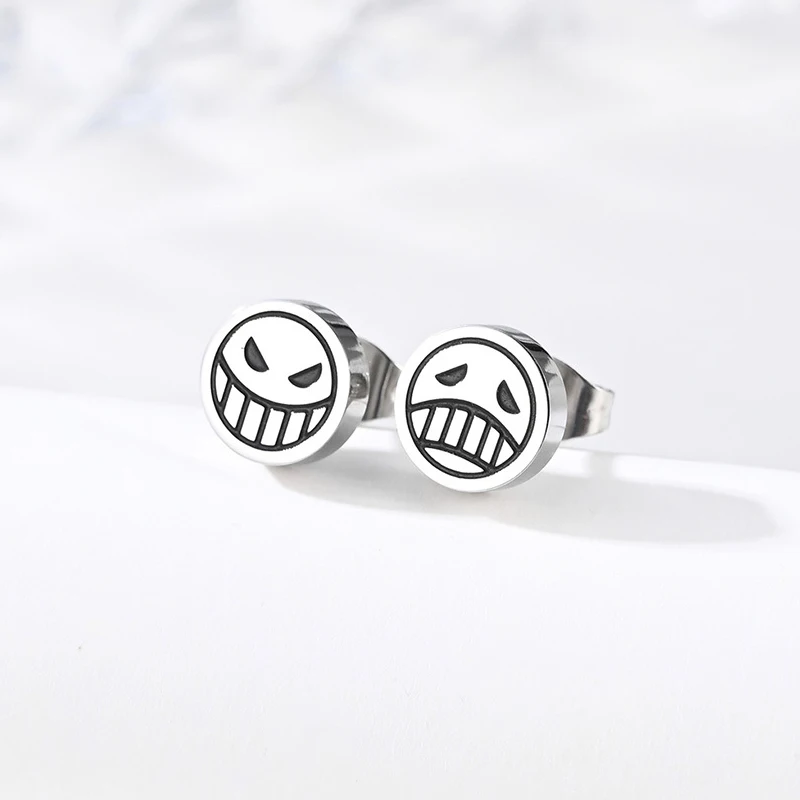 Cosplay Jewelry Accessories Titanium Steel Stud Earrings For Women Men Character Ace Dissymmetry Face Earring Fashion Jewelry 4