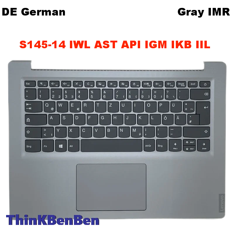 

DE German Keyboard With Gray IMR Palmrest Upper Case Shell Cover For Lenovo Ideapad S145-14 IWL AST API IGM IIL IKB 5CB0S17112