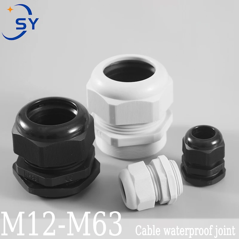 5PCS Waterproof Cable Glands Black White PA66 Nylon Sealing Glands M8 M10 M12 M16 M20 M25 M32M36 IP68 Cable Fixing Link Cable Gland
