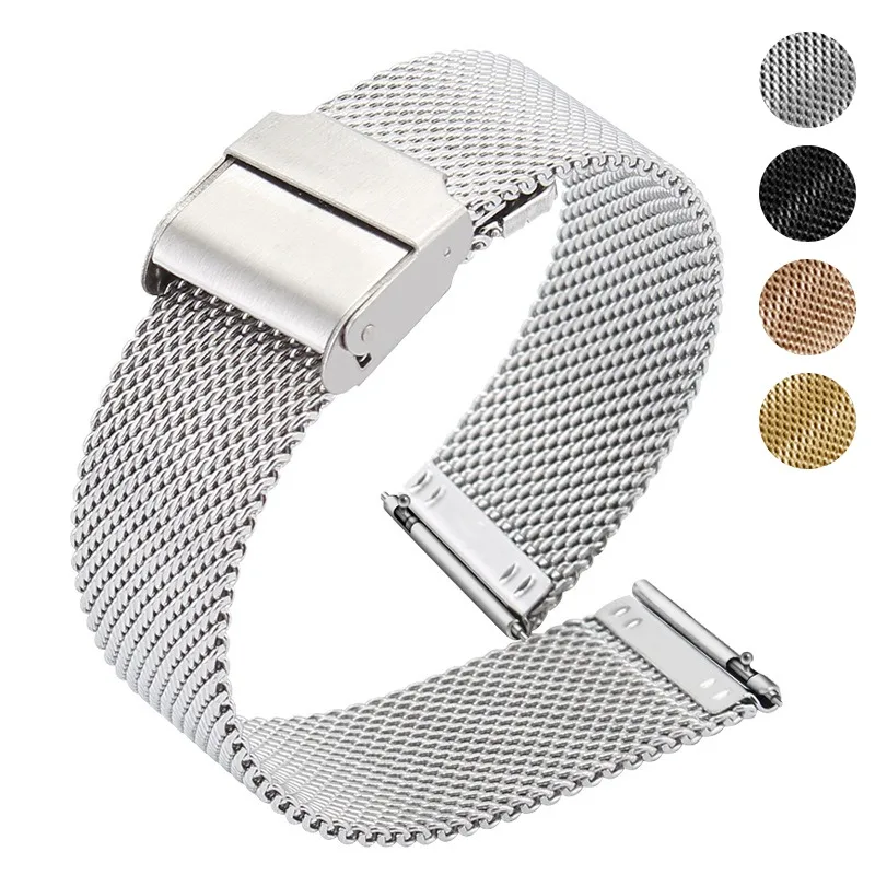 

16/18/20/22/24mm Stainless Steel Sport Bracelets Mesh Milanese Loop Watch Strap Folding Buckle Wristbelt Quick Release Watchband