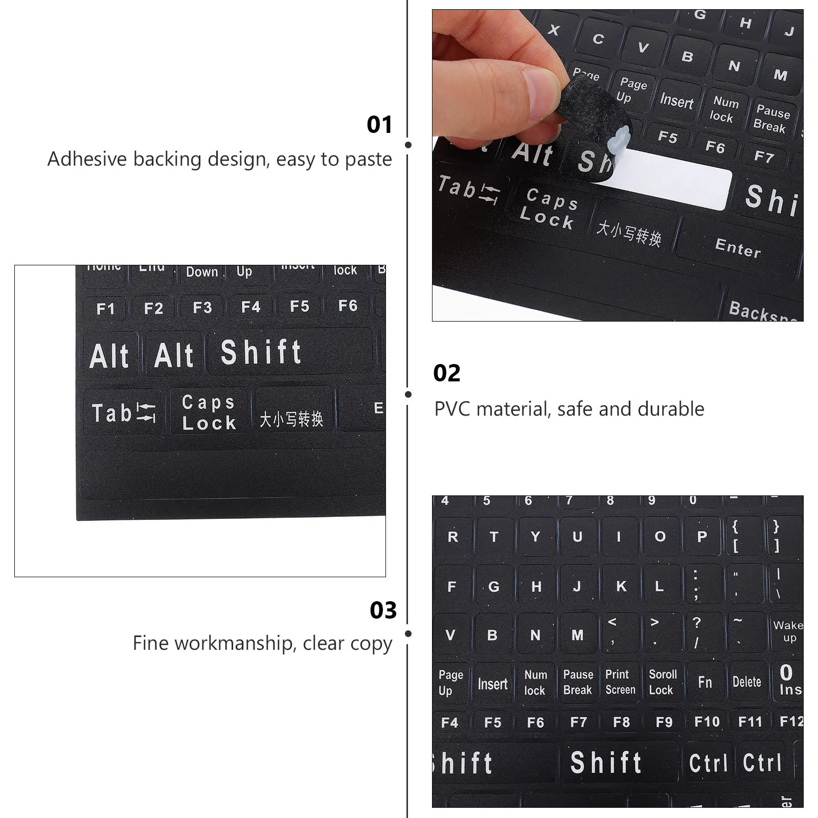 2 Sheets Computer Laptop Keyboard Stickers Clear Letters Wear-Resistant PVC Material Full Keys Design Easy to Apply Remove