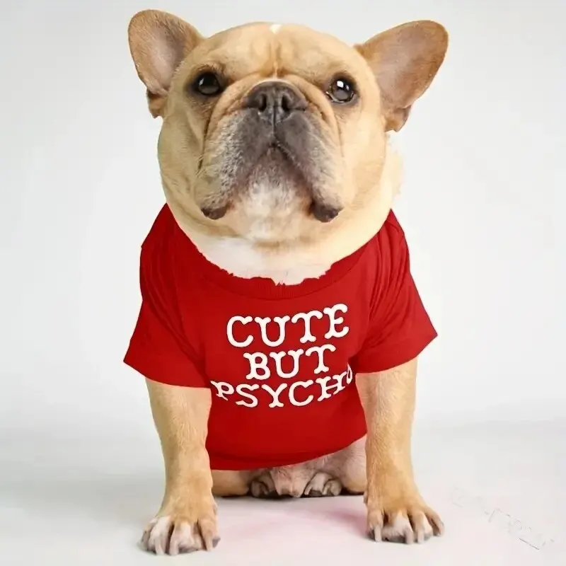 Pet Dog Shirt For French Bulldog Round Neck Dog T-shirt With Letter Printed Suitable For All Seasons pet dog shirt
