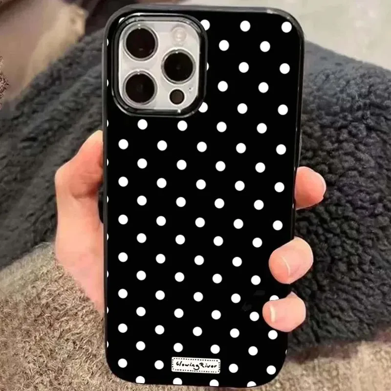 Coque de téléphone de luxe coréenne avec étiquette à pois blancs, étui souple antichoc pour iPhone Pro Max XS XR X 7 8 Plus 16E