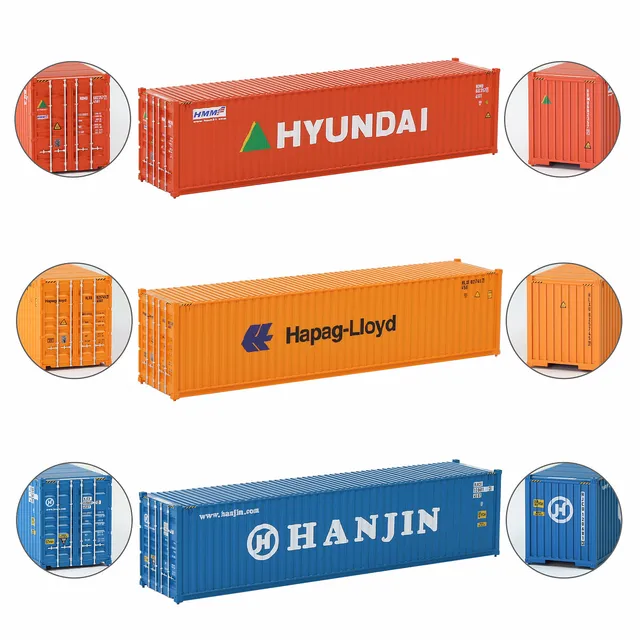 3pcs Mixed HO Scale 40ft Containers 1:87 40' Shipping Cargo Box C8746