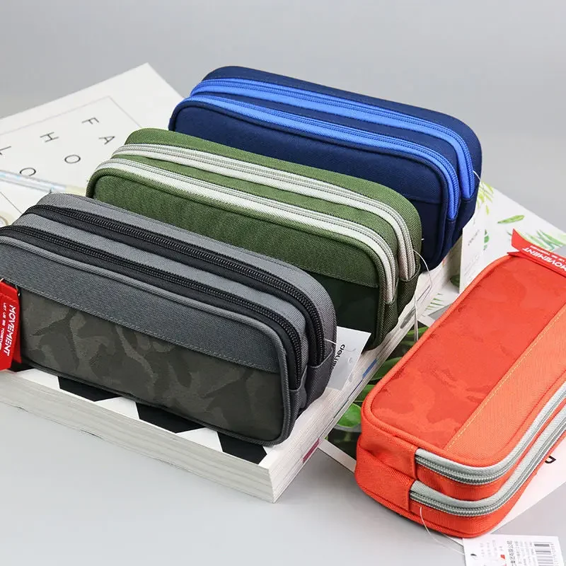 Pencil Case Double Zipper Camouflage Canvas Boys Pencil Bag School Stationery Bag Student Pen Case School Supplies Storage Bags pencil cases stationery box pen storage bag