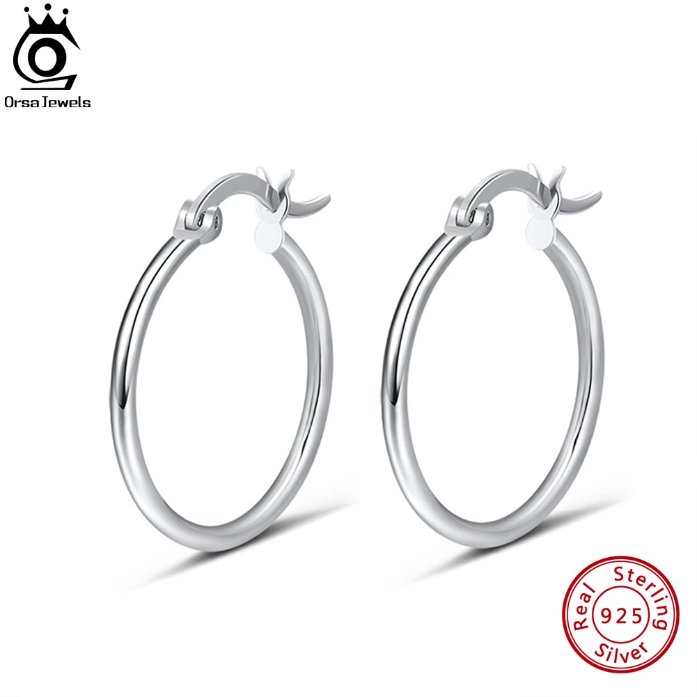 

ORSA JEWELS Authentic 925 Sterling Silver Plain Hoop Earrings for Women 1.5mm Width 15MM 20MM Big Earrings Fine Jewelry APE34