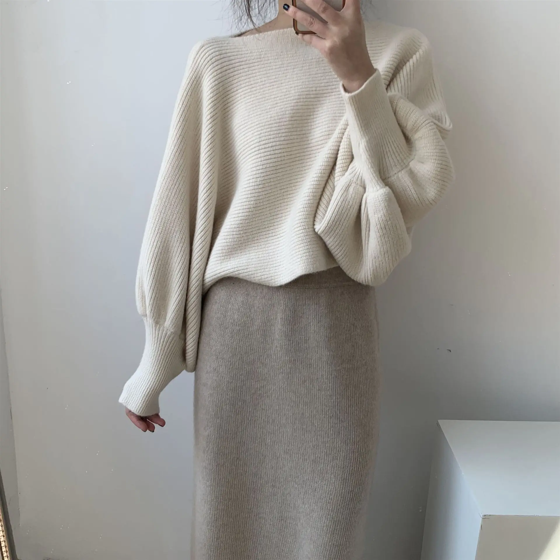 cardigan sweater 2021 Women Sweater Pure Color O-Neck Knitted Big Puff Sleeve Fashion Sweater Casual Long Sleeve Women Pullovers Pull Femme oversized sweaters