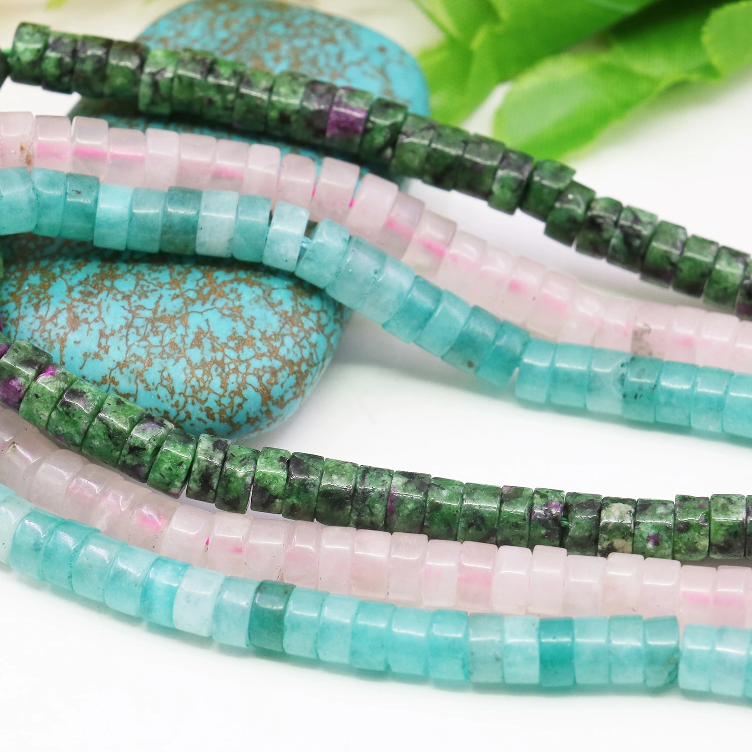 4x7mm Natural Amazonite Stone/pink Crystal/Epidote Gemstone Round Stone Loose Bead Coin,Jewelry Necklace Bracelet for Men/Women