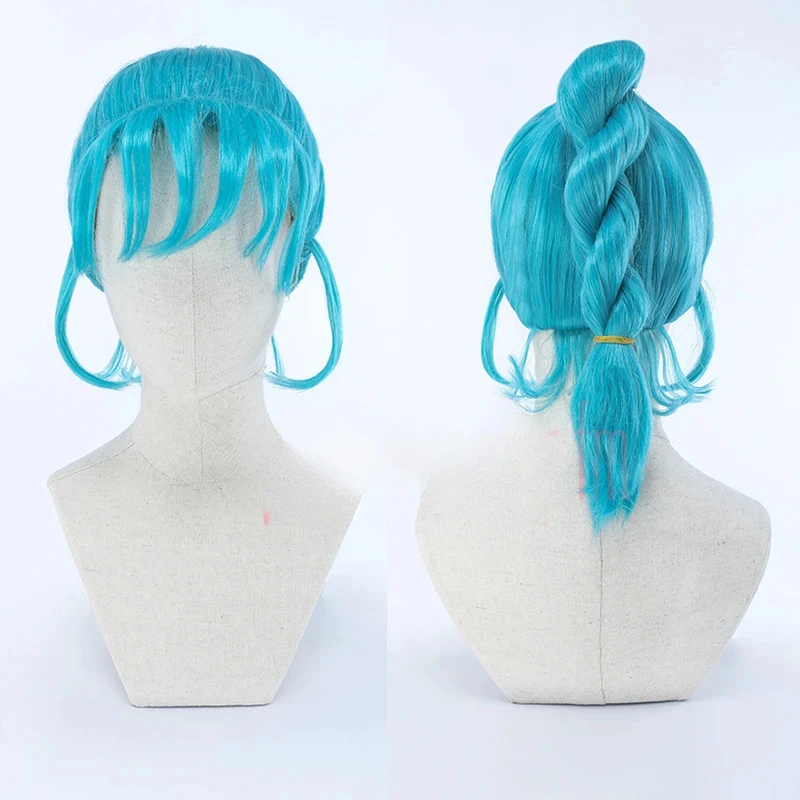 

Bulma Cosplay Wig Buruma Wig Blue Braided Wigs Ponytail Pigtails Heat Resistant Hair Halloween Role Play Costume + Wig Cap