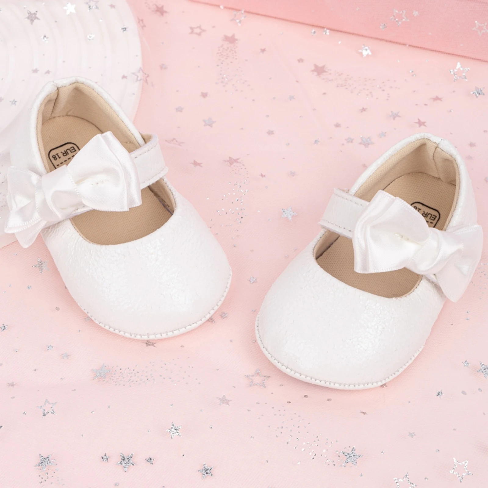 BeQeuewll Cute Bows Baby Girls Mary Jane Shoes Soft Sole First Walkers Princess Cute Soft Non-Slip Infant Baby First Walking 4