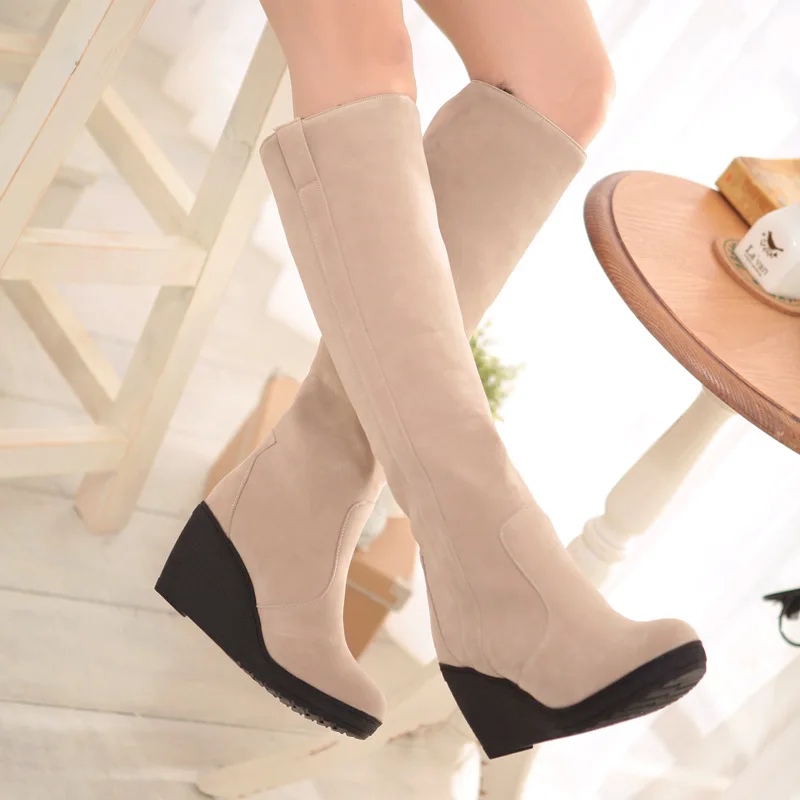 Fashion New Women Shoes Snow Boots Round Toe Slip-On Over-the-Knee Snow Boots Wedges Heel Women Boots Winter Style high boots