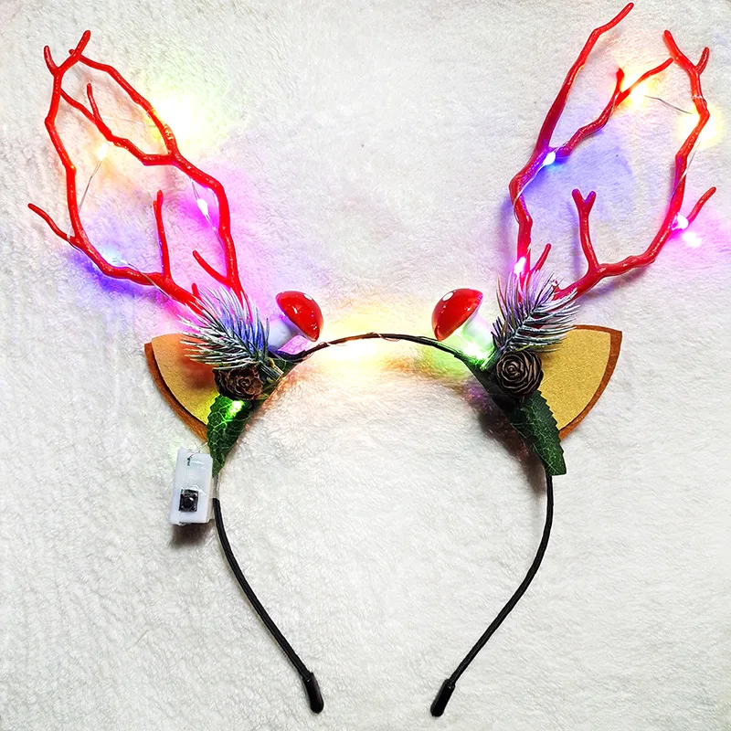 

10pcs Women Girl Light Up Glow LED Flowers Antler Deer Headband Reindeer Fairy Costume Headpiece Party Festival