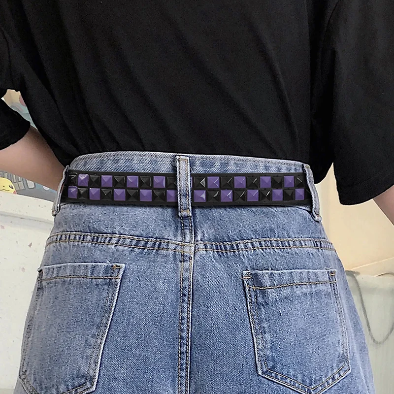 Purple Rivet Punk Belt - Women's Y2K Fashion Accessory with PU Leather Pin Buckle