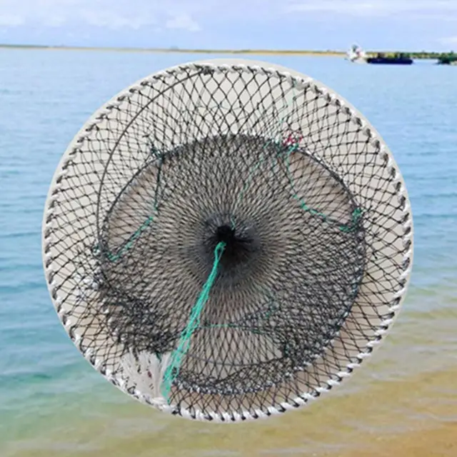 Foldable spring three-hole crab cage round crab crayfish fishing net cage shrimp and shrimp cage crucian fish net bait trap 6