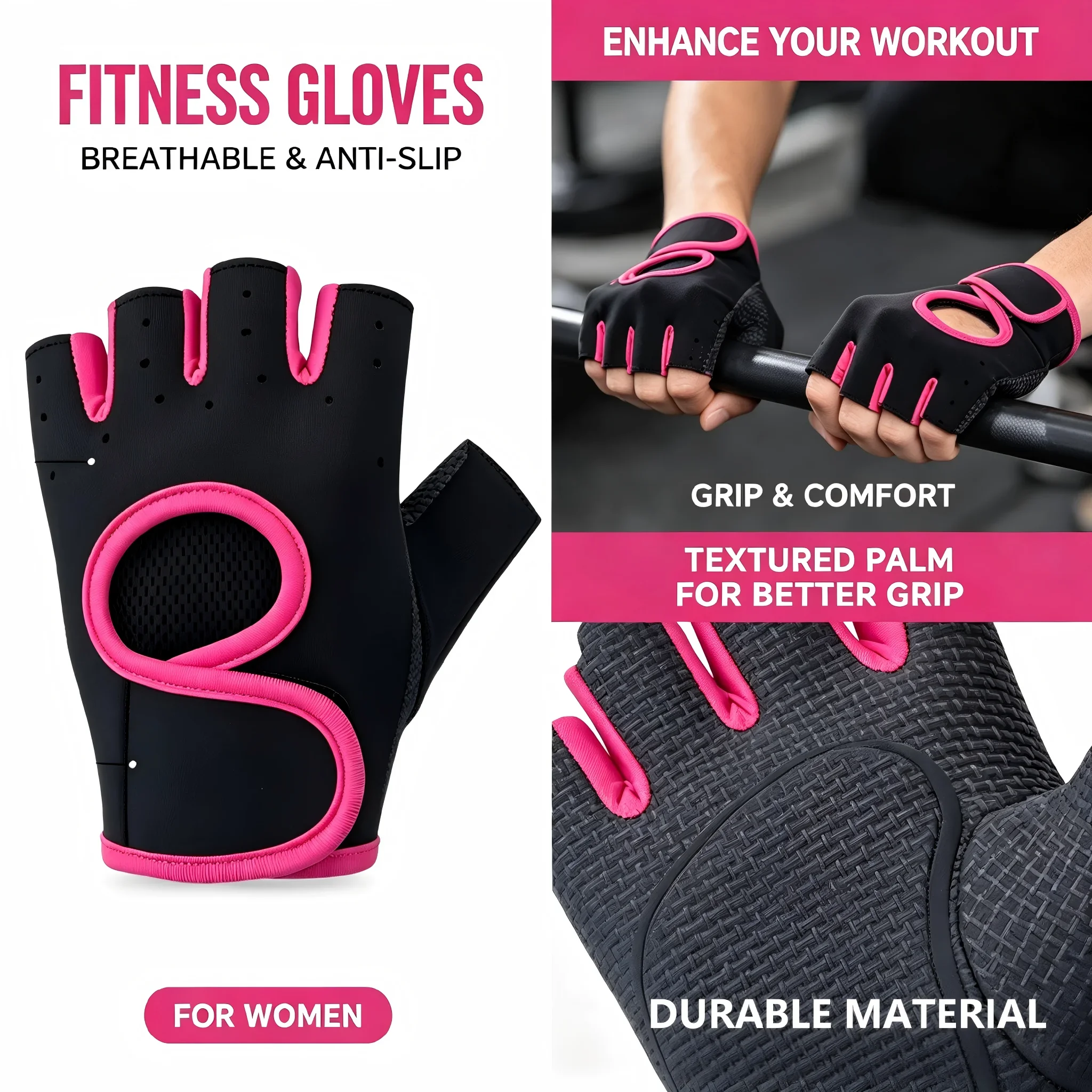 Enhanced Grip Workout Gloves with Breathable Fabric and Wrist Support