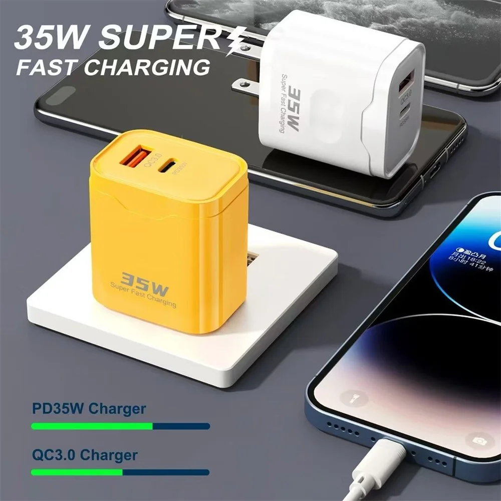 USB PD 35W Charger USB C Fast Charging Dual Ports Adapter For Phone Type C Quick Charge 3.0 Wall Power Adapter For iPhone Xiaomi