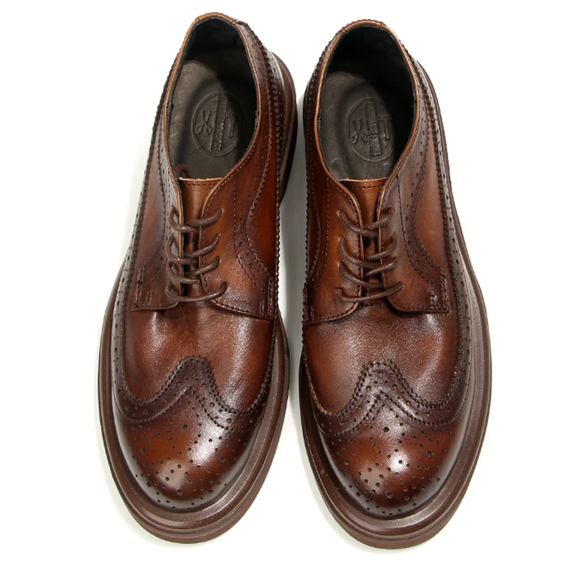 Genuine Leather Men's Block shoes Mens Business Shoes Luxury Handmade Comfortable Man Casual Shoes Retro Men Leather