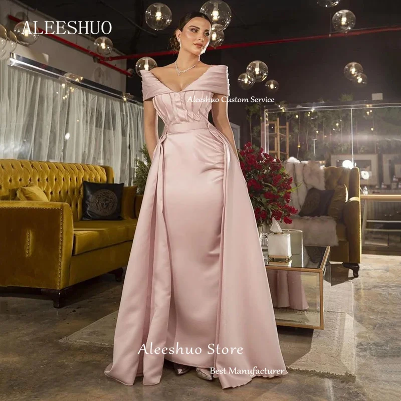 Aleeshuo Modern Off The Shoulder Prom Dresses a-line abito da sera pieghettato occasioni formali treno detacable Vestido De Noche