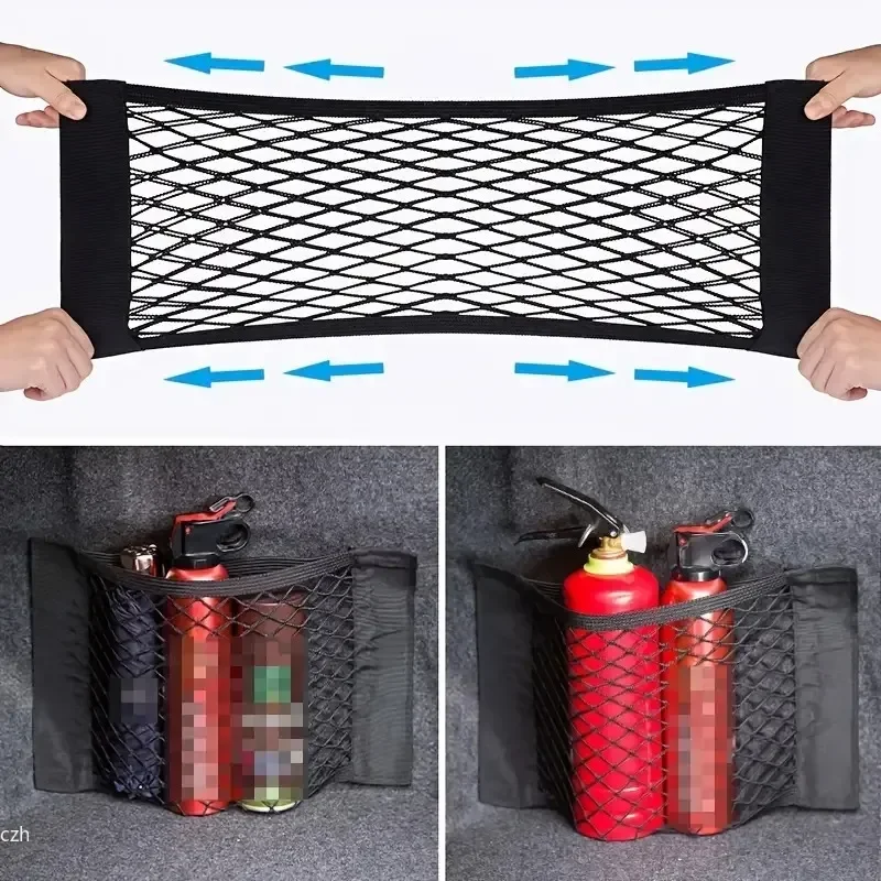 Car Storage Bag 1pc Universal Car Storage Bag Double Mesh Trunk Storage Net Car Built-in Bag Fire Extinguisher Fixed Net